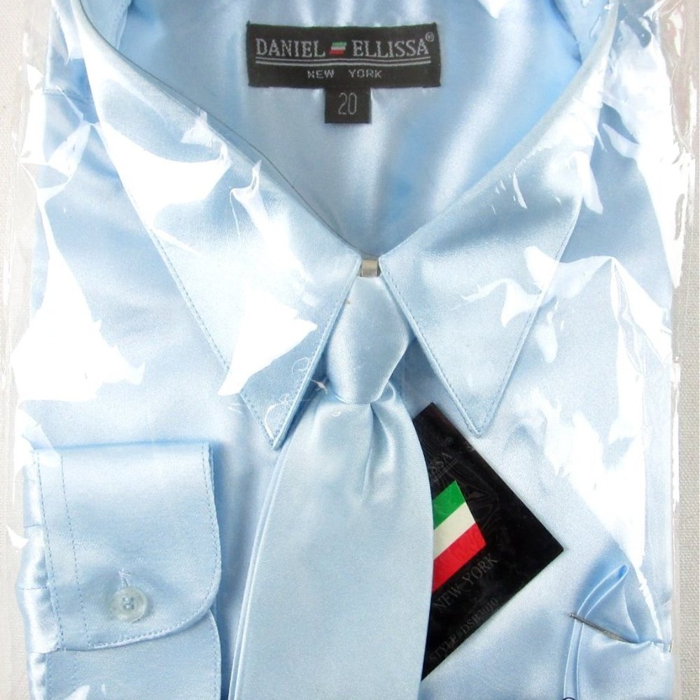 NWT Daniel Ellissa Boy's 3 Pc Metallic Ice Blue Dress Shirt Set, 20